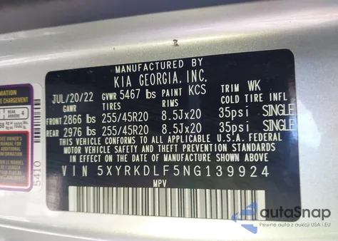 2022 Kia Sorento Sx from USA, damaged, VIN 5XYRKDLF5NG139924